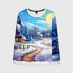 Свитшот мужской Новогоднее настроение пейзаж, цвет: 3D-белый