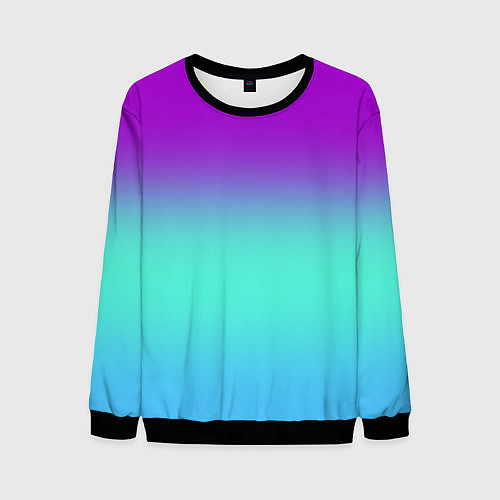 Мужской свитшот Фиолетовый бирюзовый голубой неоновый градиент / 3D-Черный – фото 1