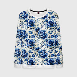 Свитшот мужской Гжель узор паттерн, цвет: 3D-белый