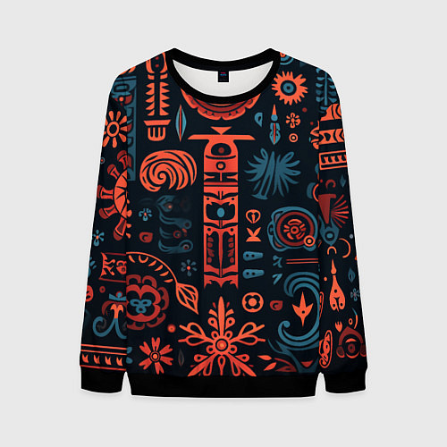 Мужской свитшот Абстрактный паттерн в славянской стилистике / 3D-Черный – фото 1
