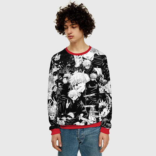 Мужской свитшот Сатору Годжо - Магическая Битва / 3D-Красный – фото 3