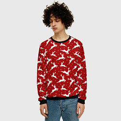 Свитшот мужской Красный паттерн с новогодними оленями, цвет: 3D-черный — фото 2