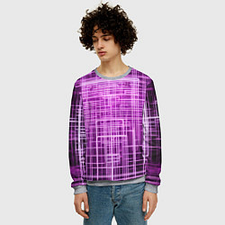 Свитшот мужской Фиолетовые неоновые полосы киберпанк, цвет: 3D-меланж — фото 2