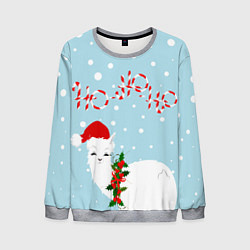 Свитшот мужской Лама в роли Санта Клауса, цвет: 3D-меланж