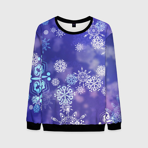 Мужской свитшот Крупные снежинки на фиолетовом / 3D-Черный – фото 1