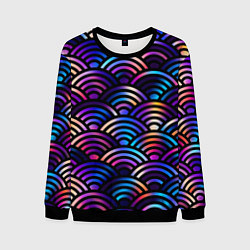 Свитшот мужской Разноцветные волны-чешуйки, цвет: 3D-черный