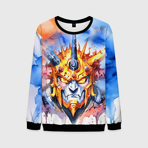 Мужской свитшот Серьезный оранжевый робот акварель / 3D-Черный – фото 1