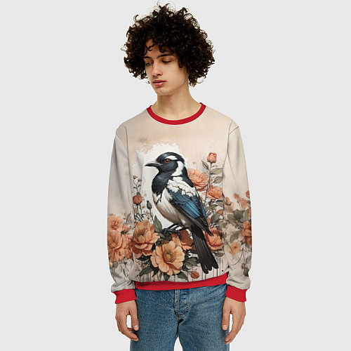 Мужской свитшот Птица в цветах / 3D-Красный – фото 3