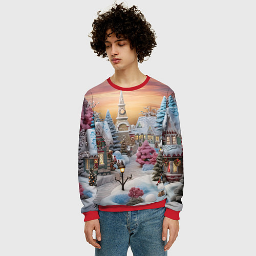Мужской свитшот Праздник в заснеженном лесу / 3D-Красный – фото 3