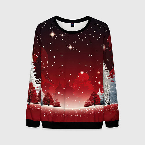 Мужской свитшот Зимний берег реки с деревьями и льдом / 3D-Черный – фото 1