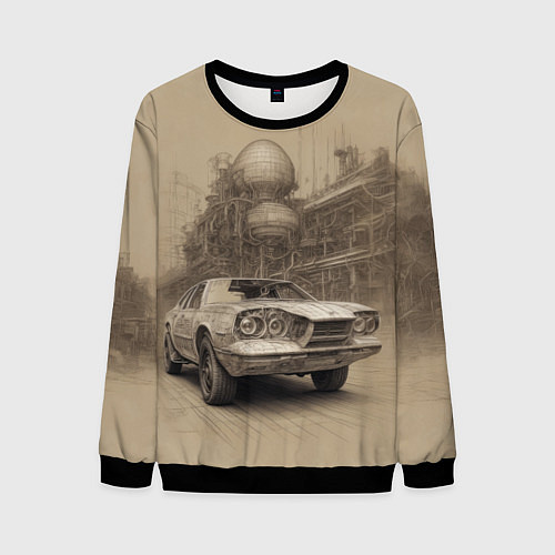 Мужской свитшот Скетч футуристичного спорткара / 3D-Черный – фото 1