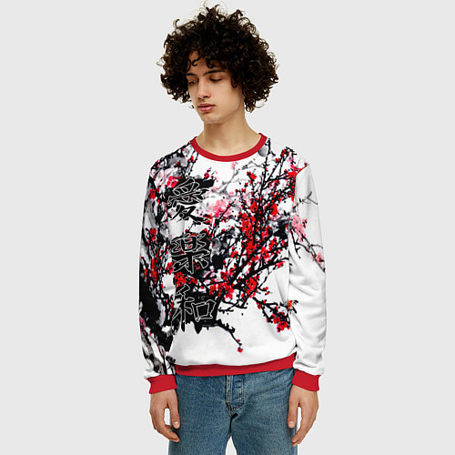 Мужской свитшот Японский стиль иероглифы / 3D-Красный – фото 3