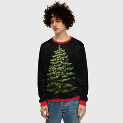 Свитшот мужской Ель на темном фоне, цвет: 3D-красный — фото 2