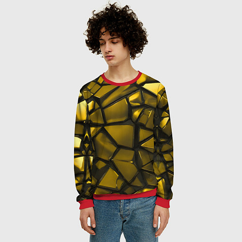 Мужской свитшот Золотые хромированные осколки / 3D-Красный – фото 3