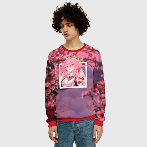 Мужской свитшот Яэ Мико жрица / 3D-Красный – фото 3