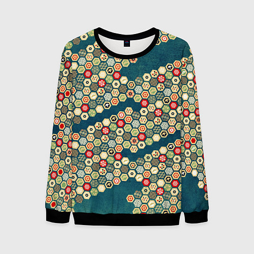 Мужской свитшот Традиционный японский узор: черепаховый панцирь-со / 3D-Черный – фото 1