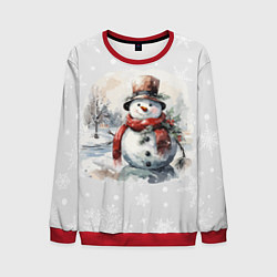 Свитшот мужской Снеговик во дворе, цвет: 3D-красный