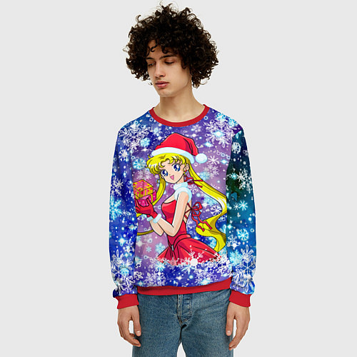 Мужской свитшот Новогодняя Сейлор Мун / 3D-Красный – фото 3