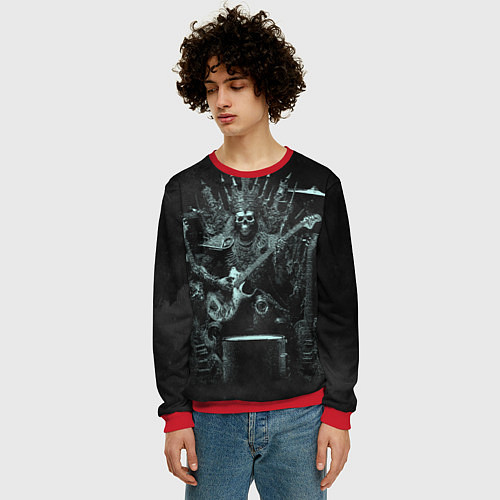 Мужской свитшот Скелет музыкант король метала на троне / 3D-Красный – фото 3