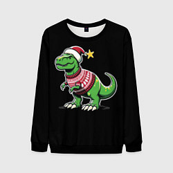 Свитшот мужской Динозавр в рождественнском свитере, цвет: 3D-черный