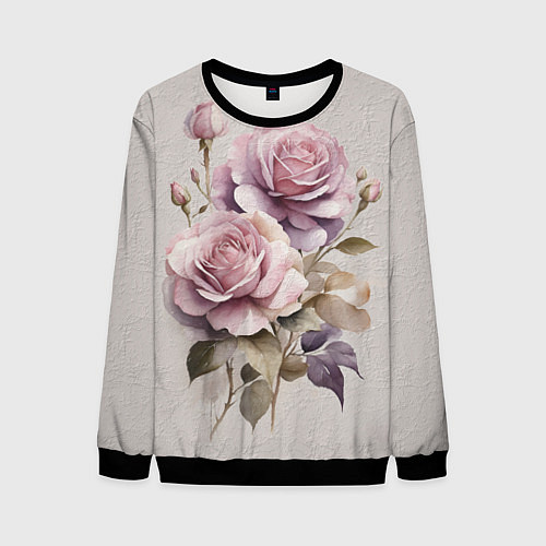 Мужской свитшот Нежные розовые розы на стене / 3D-Черный – фото 1