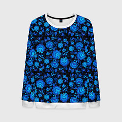 Свитшот мужской Новогодняя гжельская роспись чёрный фон, цвет: 3D-белый