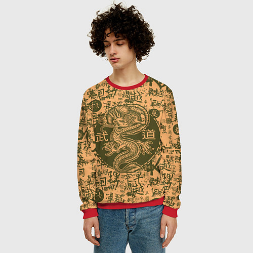 Мужской свитшот Дракон и иероглифы / 3D-Красный – фото 3
