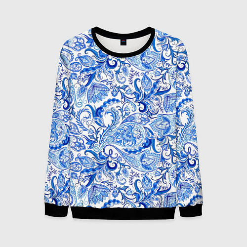 Мужской свитшот Гжельская роспись на белом фоне / 3D-Черный – фото 1