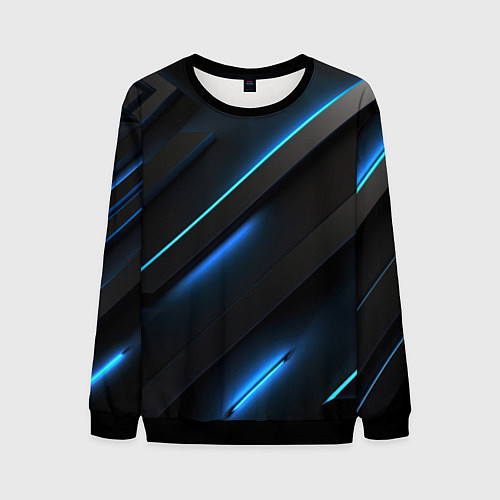 Мужской свитшот Черная конструкция с синими неоновыми вставками / 3D-Черный – фото 1