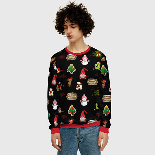 Мужской свитшот Много новогодних игрушек / 3D-Красный – фото 3