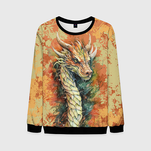 Мужской свитшот Зеленый древесный дракон с листьями / 3D-Черный – фото 1