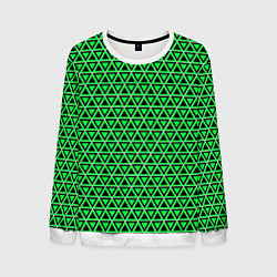 Свитшот мужской Зелёные и чёрные треугольники, цвет: 3D-белый
