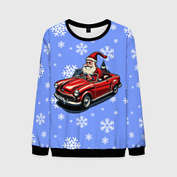 Свитшот мужской Дед Мороз едет на машине, цвет: 3D-черный