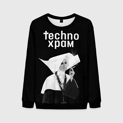 Мужской свитшот Techno храм курящая монашка / 3D-Черный – фото 1
