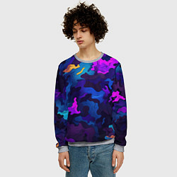 Свитшот мужской Яркие кислотная разноцветные пятна в виде камуфляж, цвет: 3D-меланж — фото 2