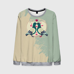 Свитшот мужской Голуби воркуют на фоне сердца, цвет: 3D-меланж