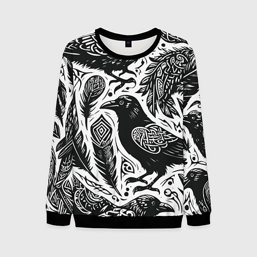 Мужской свитшот Черные вороны руны паттерн / 3D-Черный – фото 1