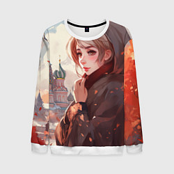 Свитшот мужской Русская девушка в аниме стиле, цвет: 3D-белый