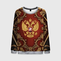 Свитшот мужской Золотой герб России на красном фоне лепнина, цвет: 3D-меланж
