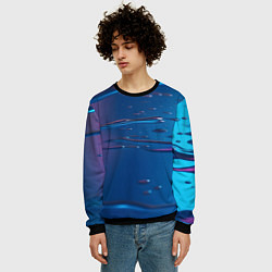 Свитшот мужской Неоновая поверхность синяя с каплями воды, цвет: 3D-черный — фото 2