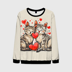 Свитшот мужской Влюбленные кошечки с сердечками, цвет: 3D-черный