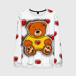 Мужской свитшот Стикер наклейка медвежонок и сердце объемный рисун