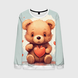 Свитшот мужской Медвежонок с сердечком 14 февраля, цвет: 3D-белый
