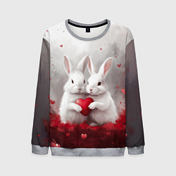 Свитшот мужской Белые кролики с сердцем, цвет: 3D-меланж