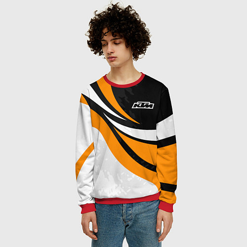 Мужской свитшот КТМ - оранжевые вставки / 3D-Красный – фото 3