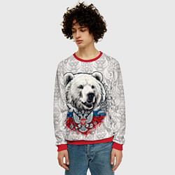 Свитшот мужской Белый медведь и белый герб России, цвет: 3D-красный — фото 2