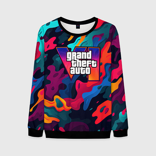 Мужской свитшот Gta лого камуфляж кислотные кляксы / 3D-Черный – фото 1