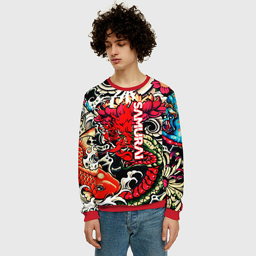 Мужской свитшот Samurai татуировки / 3D-Красный – фото 3