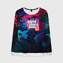 Свитшот мужской GTA 6 logo яркий неоновый камуфляжный стиль, цвет: 3D-белый