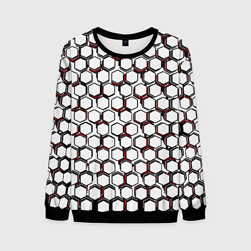 Мужской свитшот Киберпанк узор из шестиугольников красный / 3D-Черный – фото 1